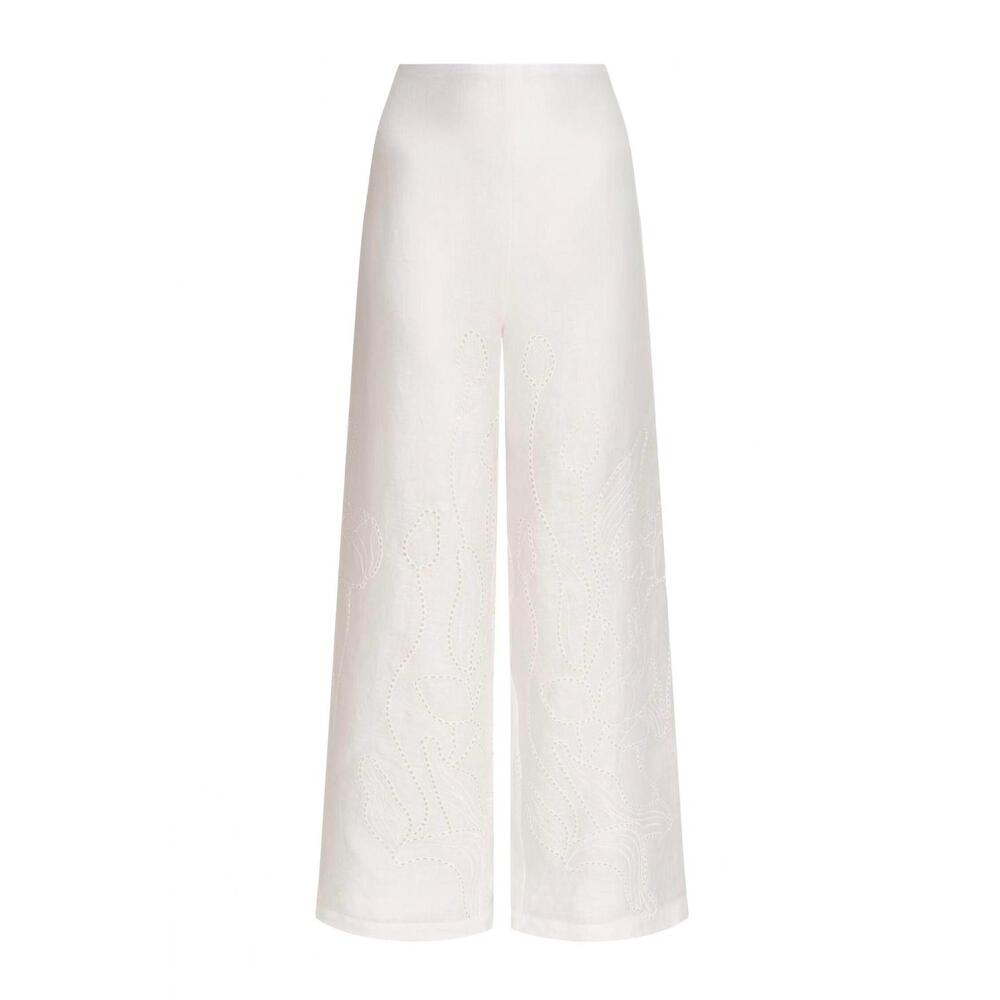 NEW ANDRES OTALORA women's sueño botanico embroidered linen wide leg pants in of